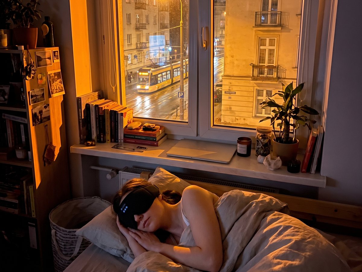 Kobieta śpi w bloku nocą